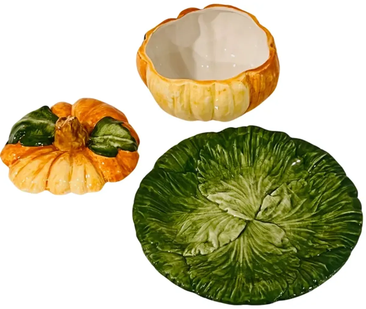 Italian Majolica Covered Pumpkin Bowl