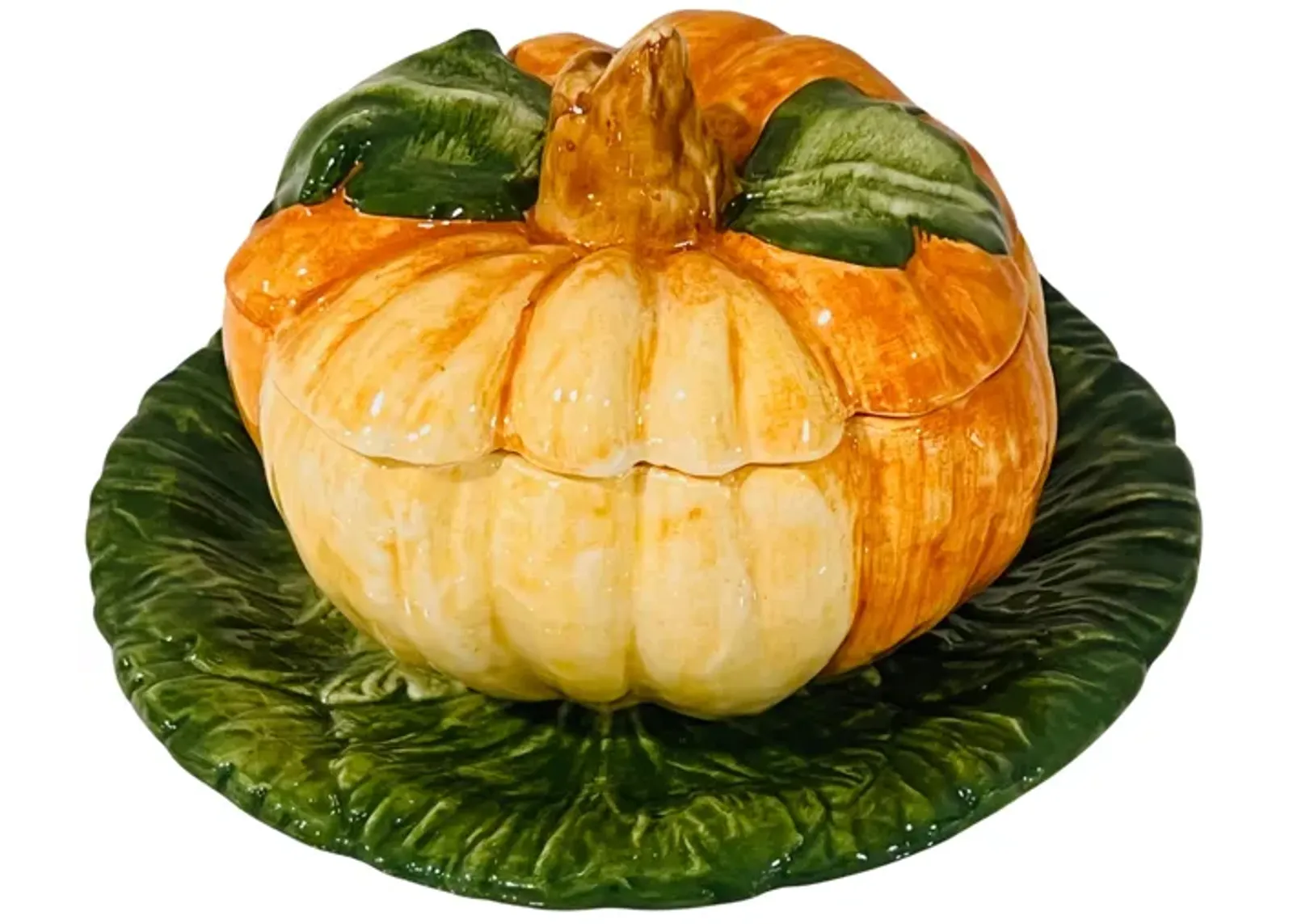 Italian Majolica Covered Pumpkin Bowl