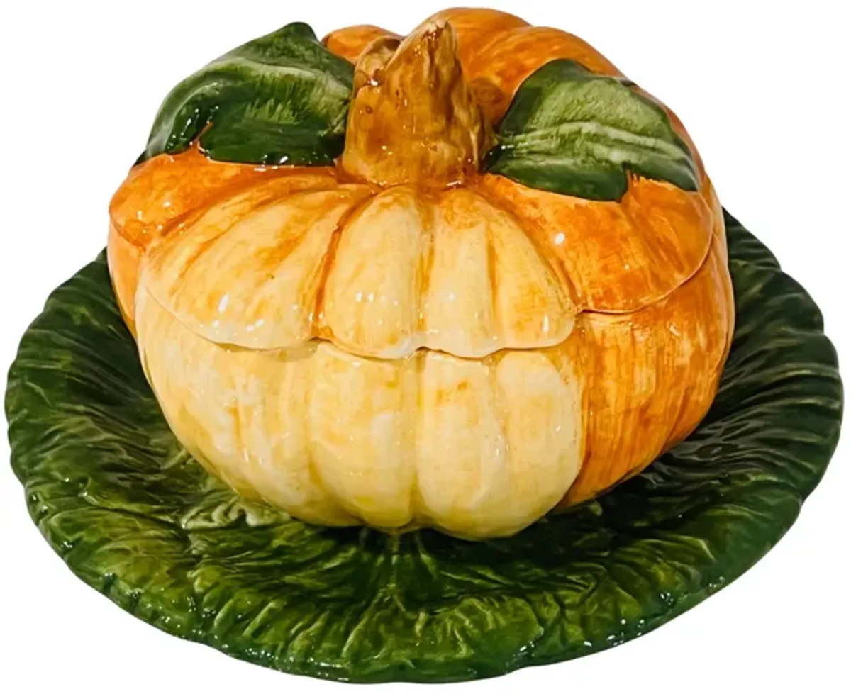 Italian Majolica Covered Pumpkin Bowl