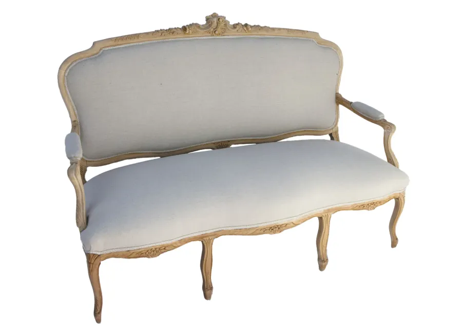 Bleached Walnut Belgian Linen Settee