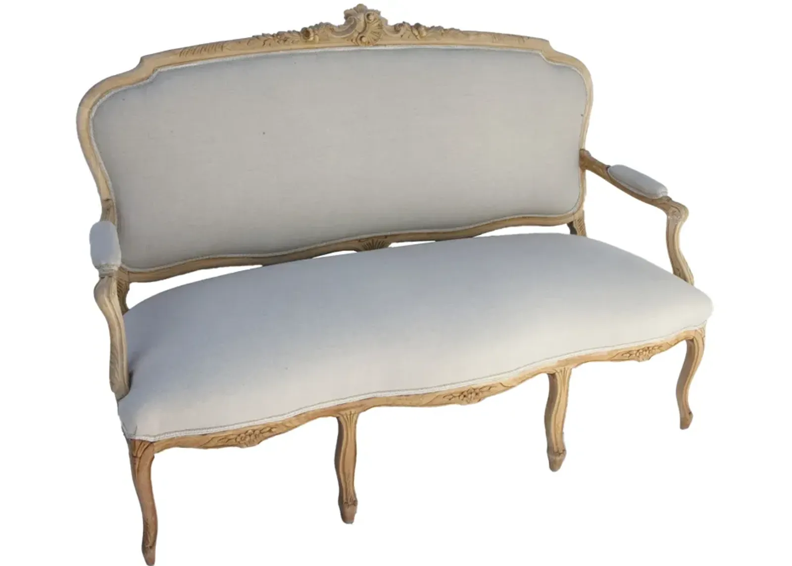 Bleached Walnut Belgian Linen Settee