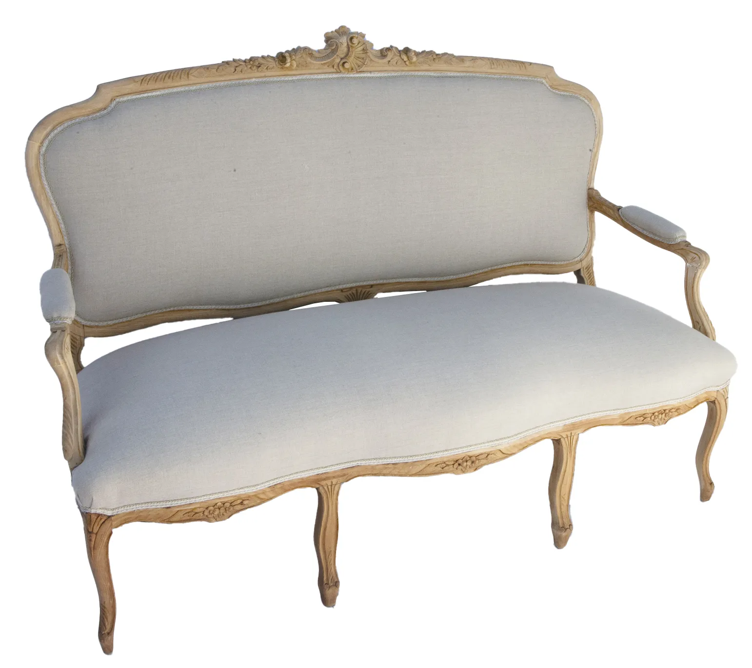 Bleached Walnut Belgian Linen Settee