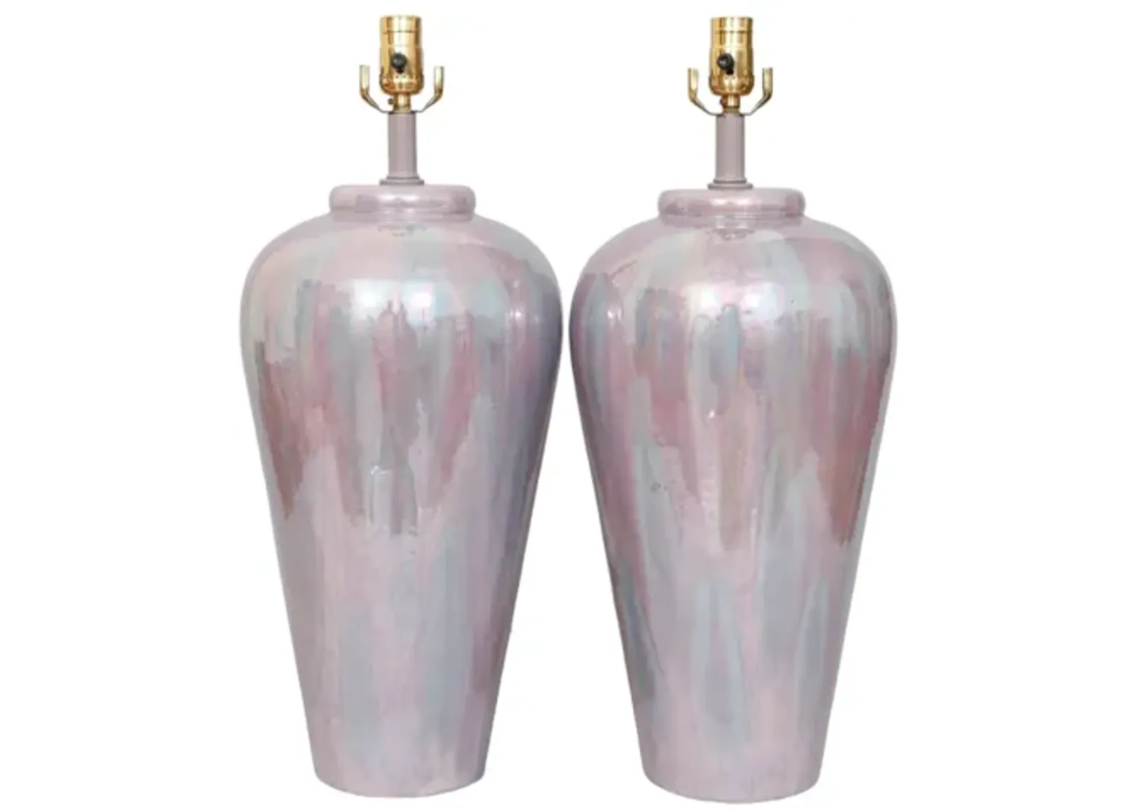 Iridescent Ceramic Table Lamps - a Pair - Pink