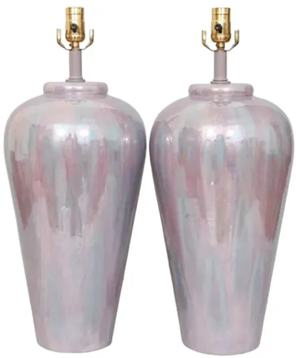 Iridescent Ceramic Table Lamps - a Pair - Interesting Things - Pink