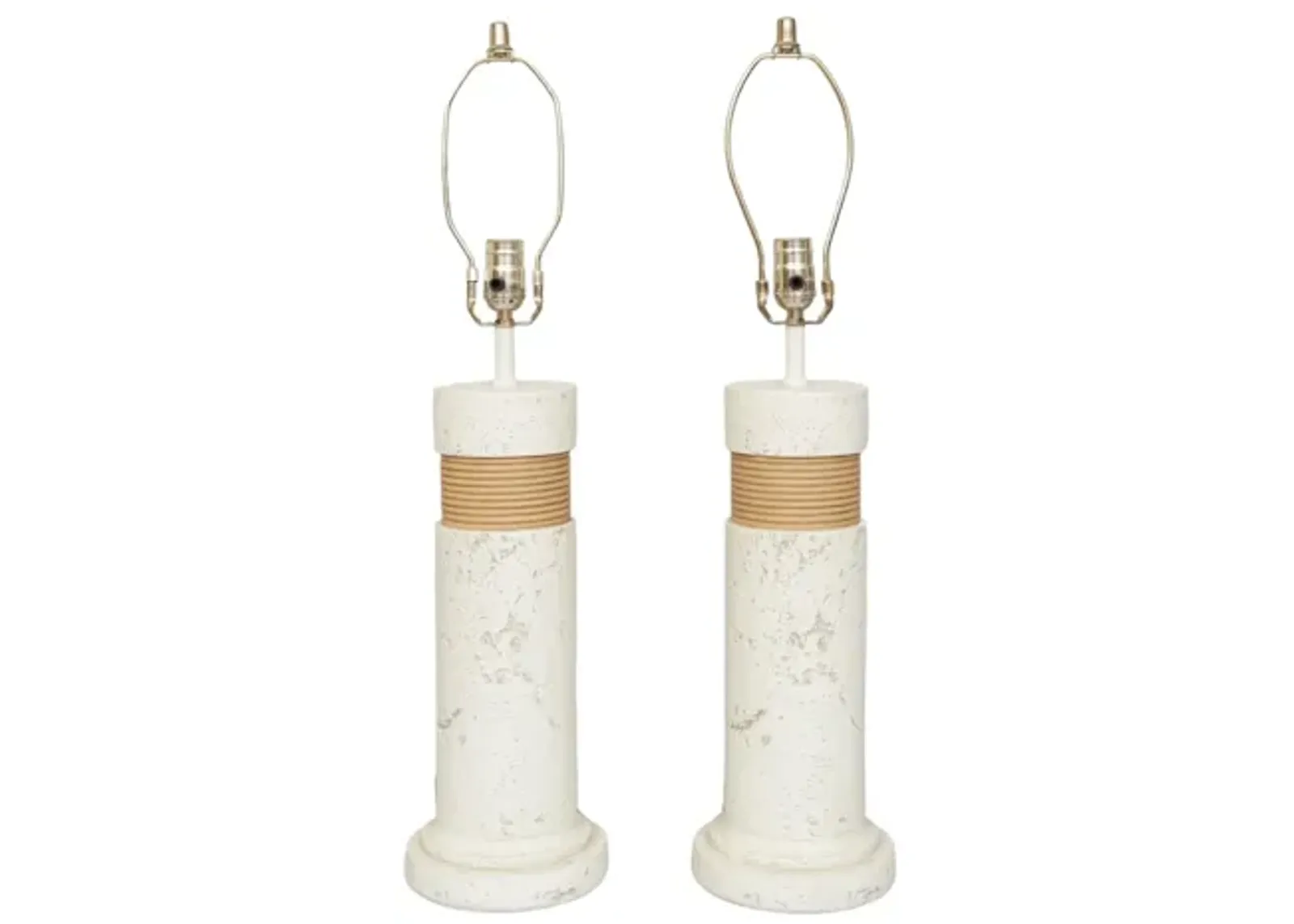 Faux Coral Stone Table Lamps - a Pair - White