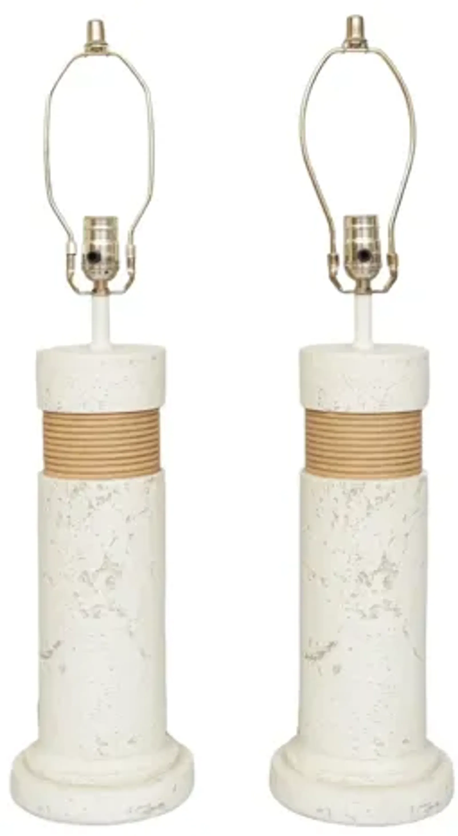 Faux Coral Stone Table Lamps - a Pair - White