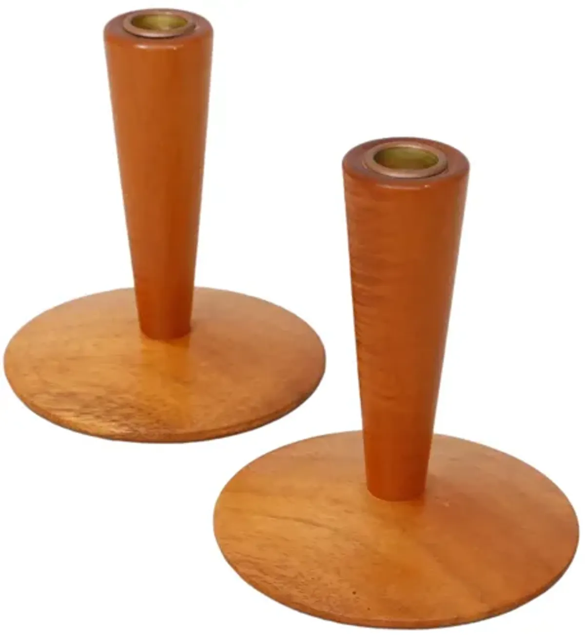 Mid Century Teak Candlestick Holders - Brown