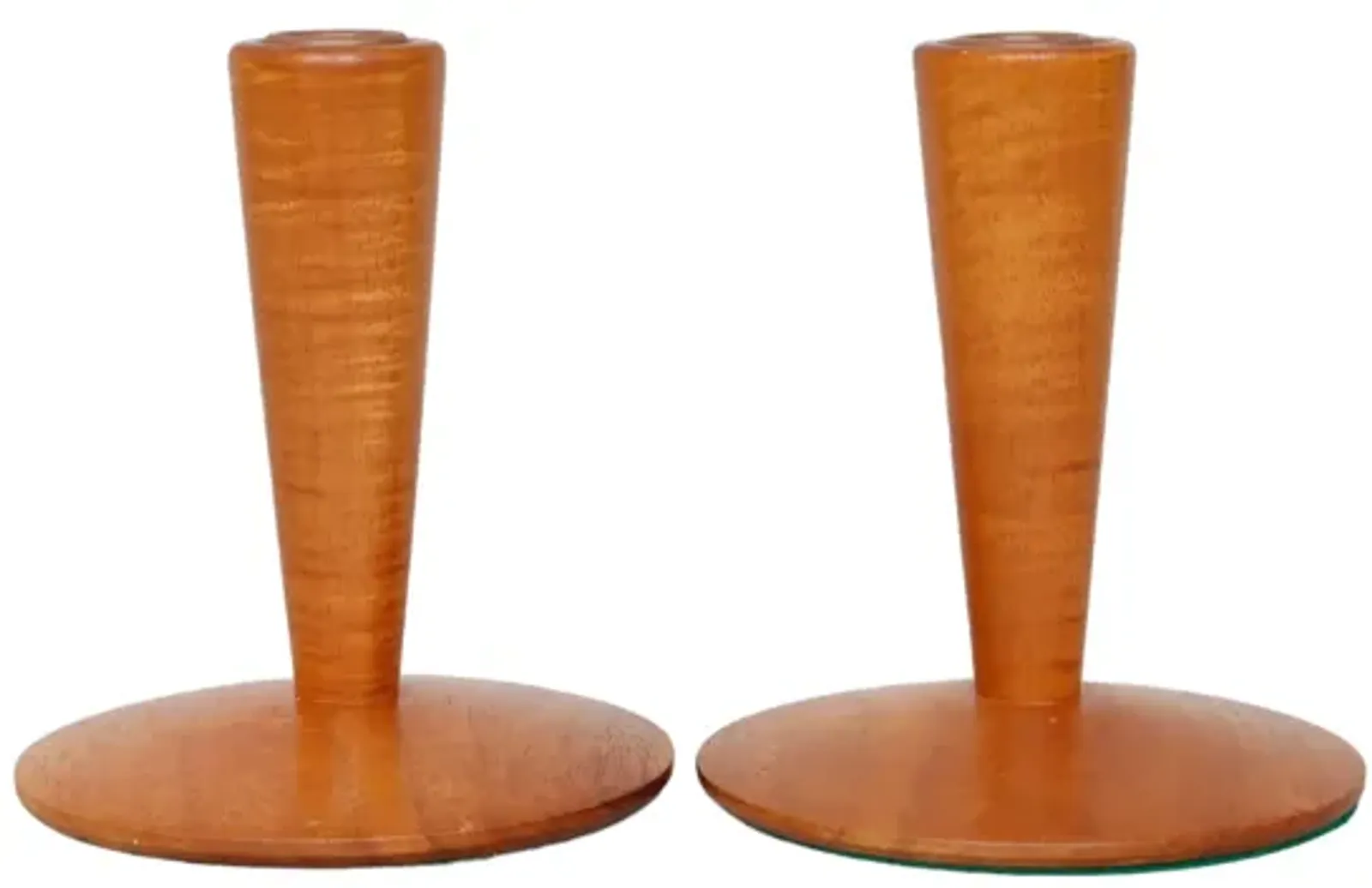 Mid Century Teak Candlestick Holders - Brown