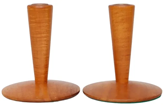 Mid Century Teak Candlestick Holders - Brown