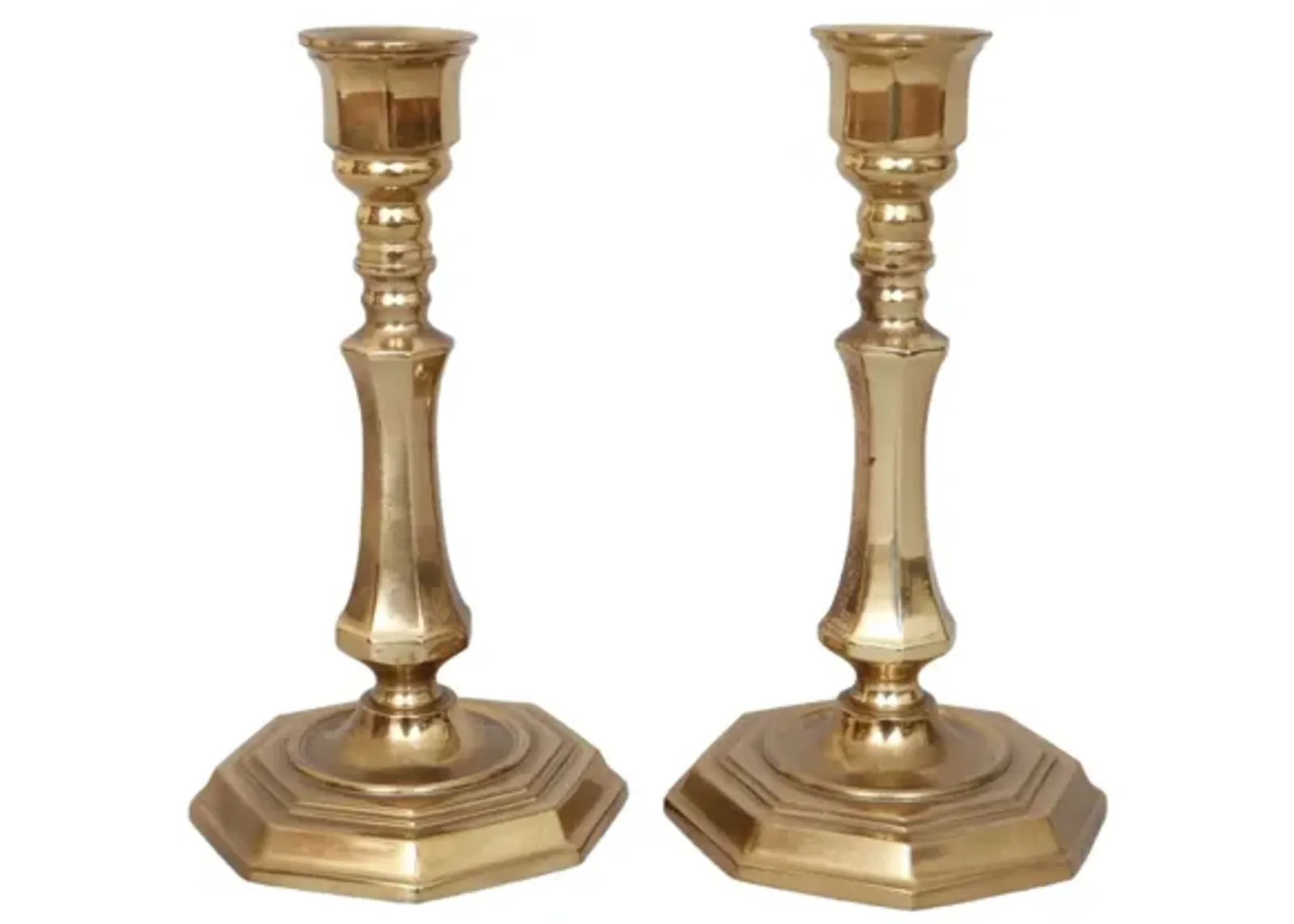 Portuguese Brass Candlesticks - a Pair - Gold