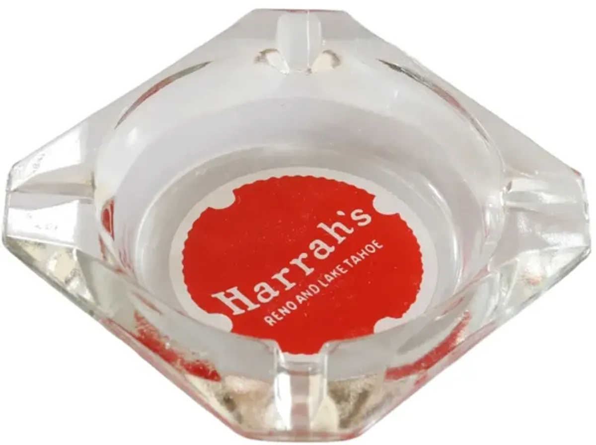 Harrah s Square Glass Ashtray - Red