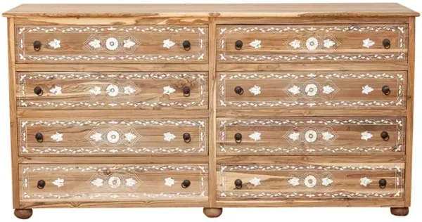 Long Bleached Damascus Inlay Dresser - Handcrafted