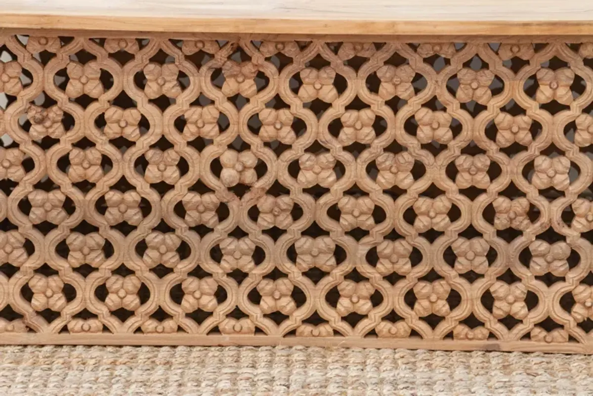 Reclaimed Carved Floral Coffee Table - de-cor - Brown