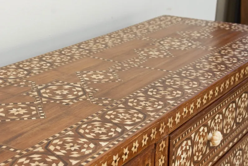 Long Moorish Marquetry Inlay Credenza