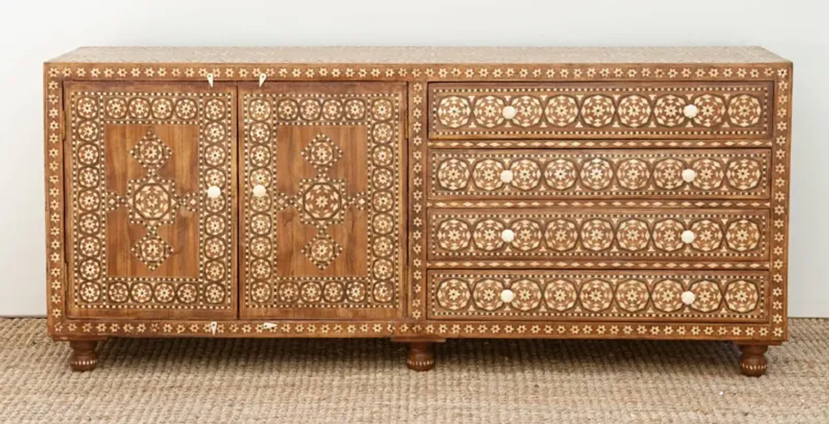 Long Moorish Marquetry Inlay Credenza