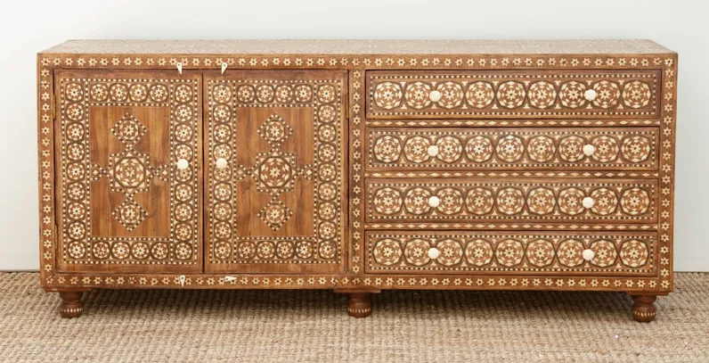 Long Moorish Marquetry Inlay Credenza