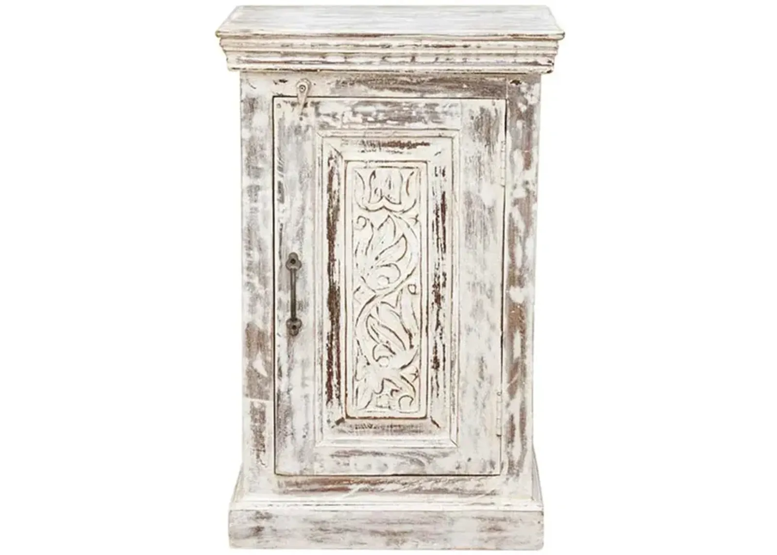 Vintage Distressed White Small Cabinet - Brown