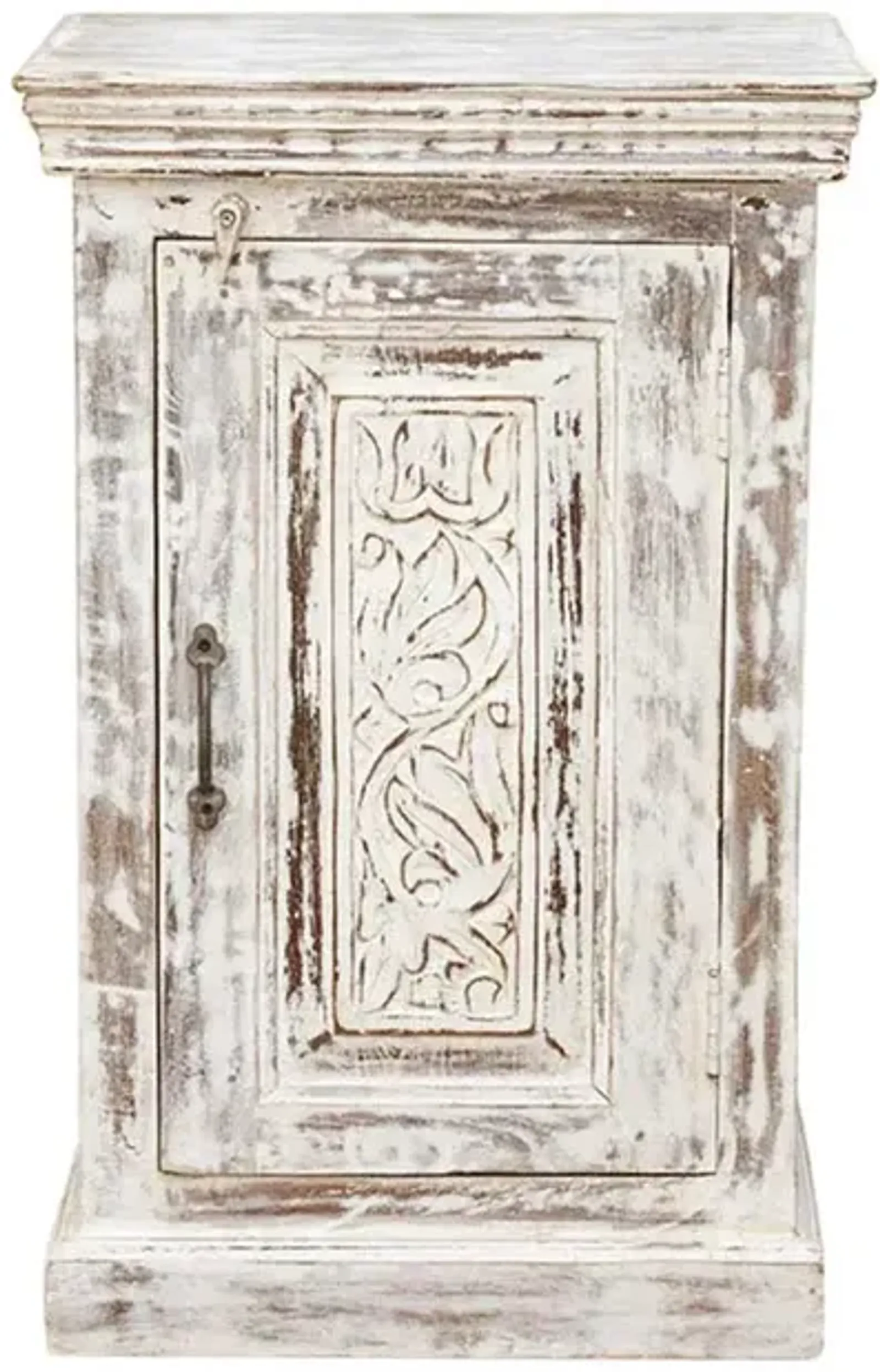 Vintage Distressed White Small Cabinet - Brown