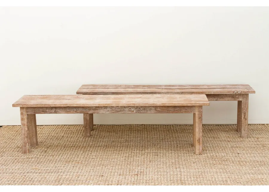 Pair of Whitewash Teak Benches - Brown