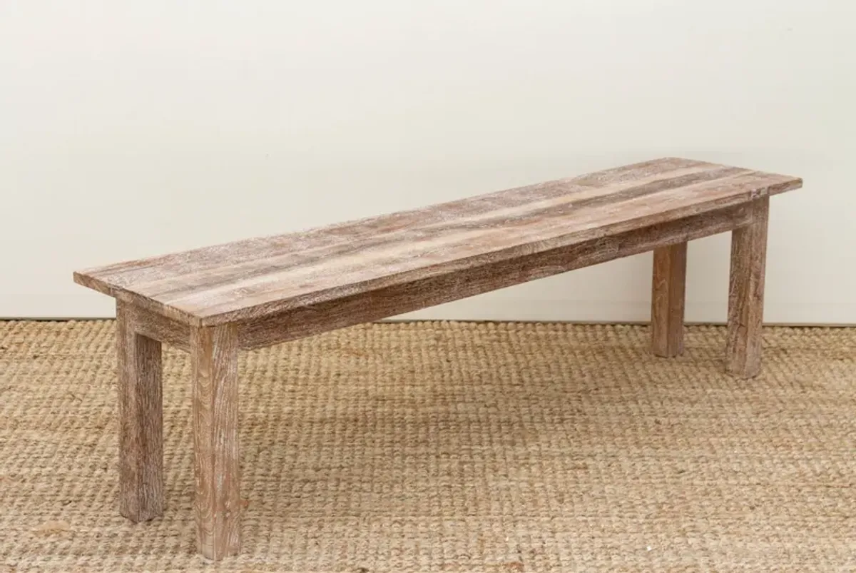 Modern Farmhouse Whitewash Teak Bench - Brown