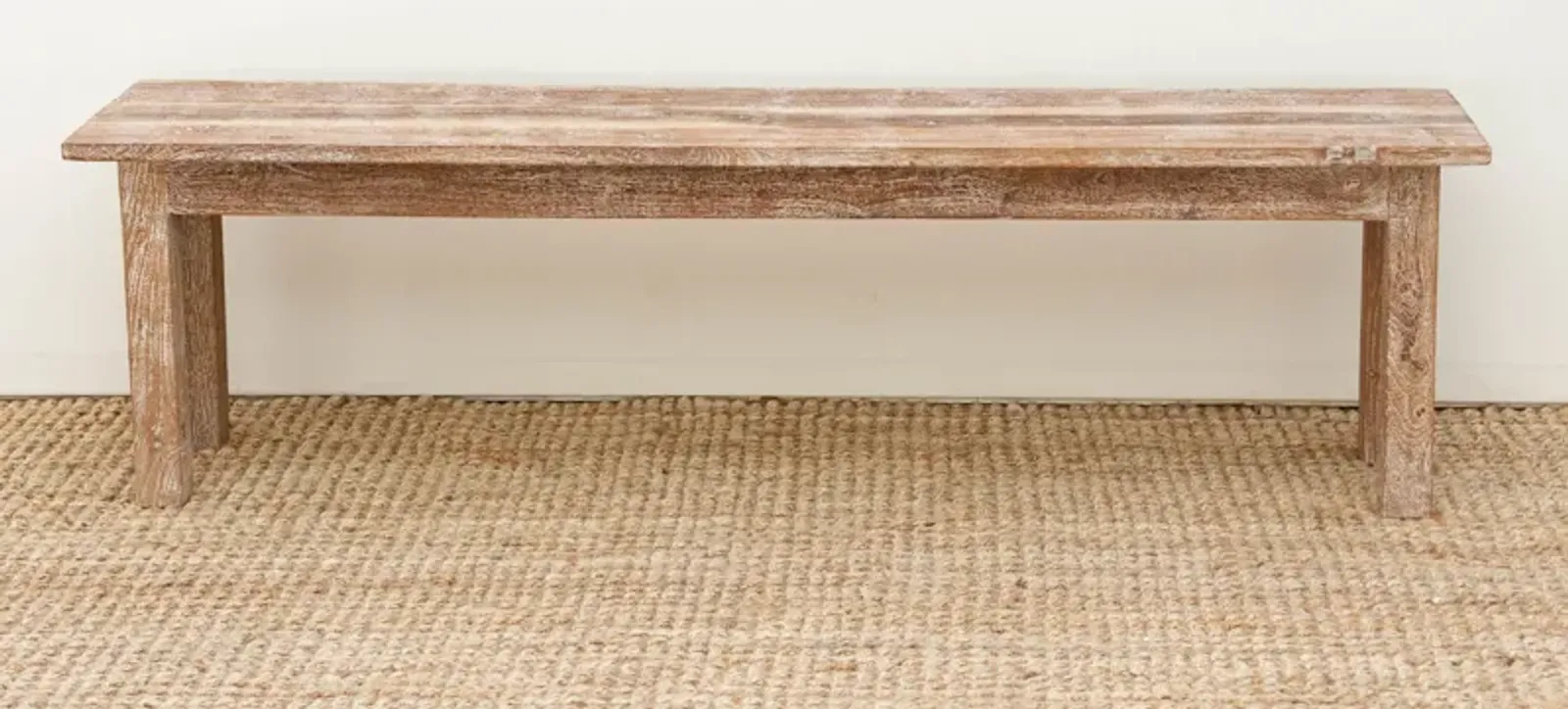 Modern Farmhouse Whitewash Teak Bench - Brown