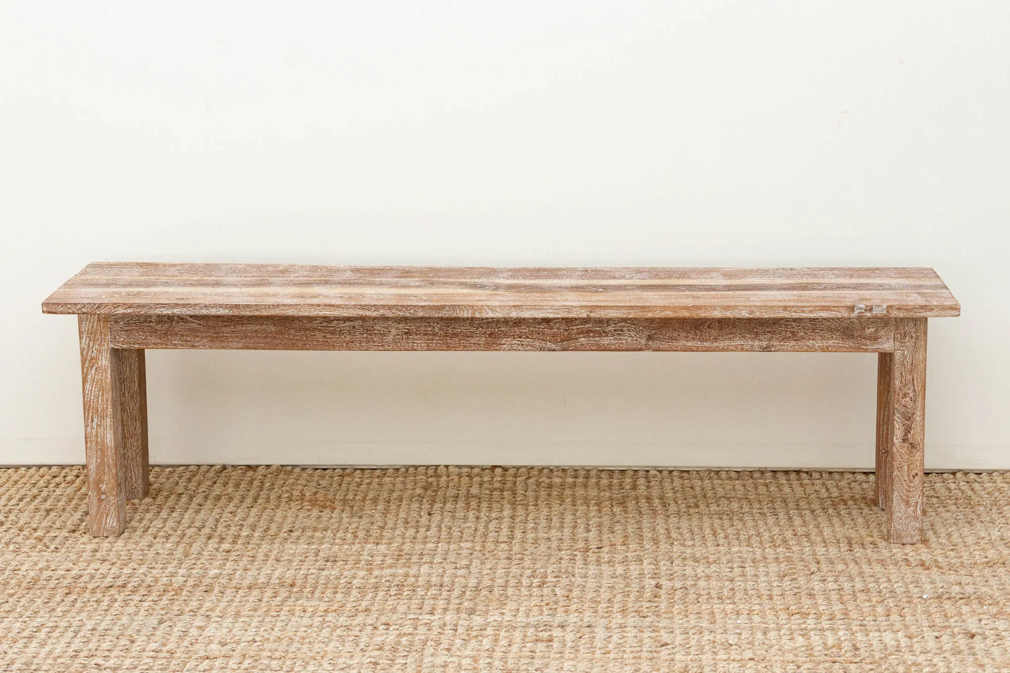 Modern Farmhouse Whitewash Teak Bench - Brown