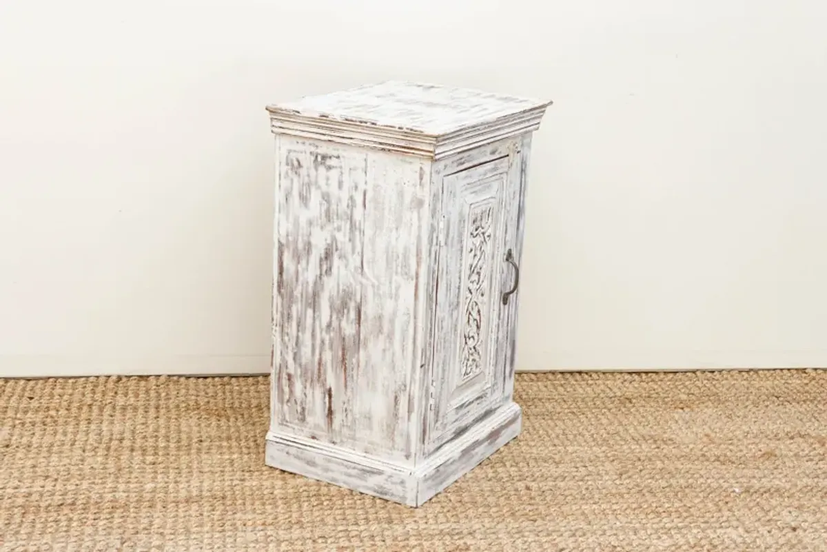 Aged White Indian Bedside Cabinet - de-cor - Brown
