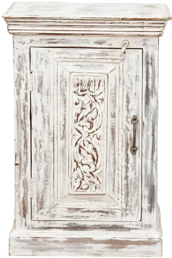 Aged White Indian Bedside Cabinet - de-cor - Brown
