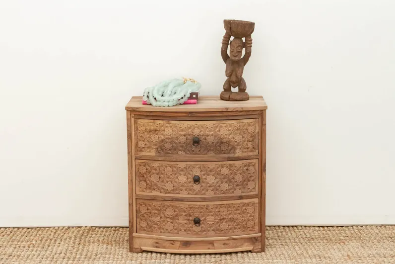 Small Reclaimed Teak Carved Dresser - Handcrafted