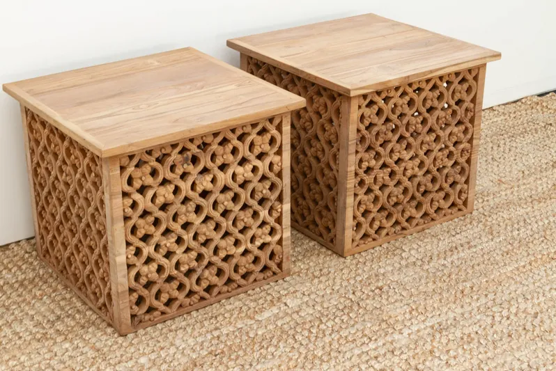 Reclaimed Teak Floral Jali End Tables