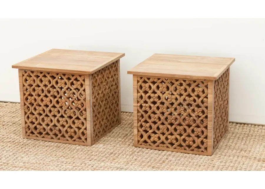 Reclaimed Teak Floral Jali End Tables