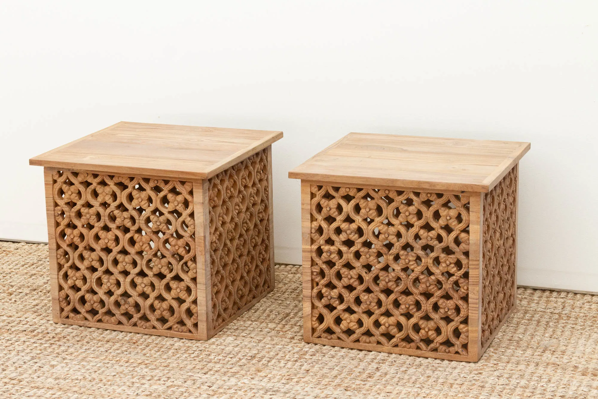 Reclaimed Teak Floral Jali End Tables