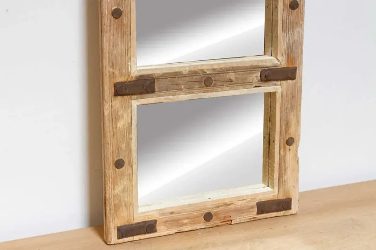 Antique Bleached Teak Window Mirror - Brown