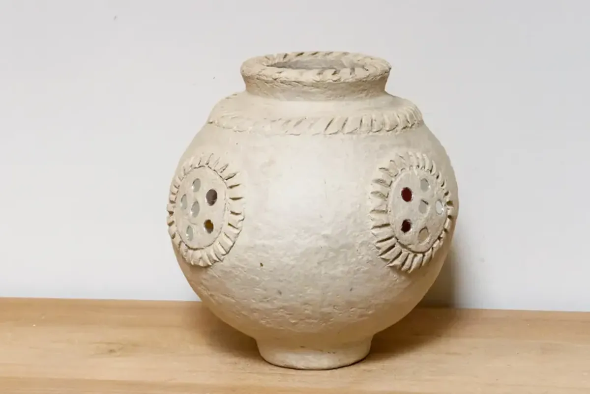 Artisanal White Paper Mache Pot - Handcrafted