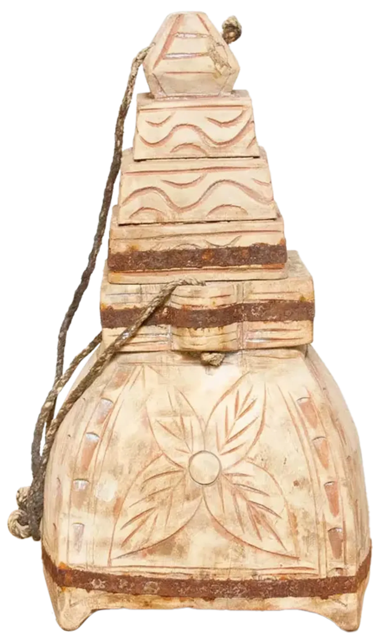 Rare Floral Carved Wooden Vessel