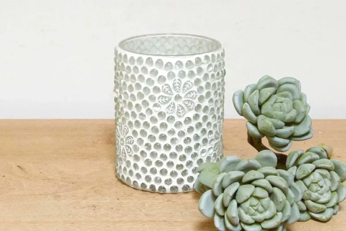 Handmade White Glass Mosaic Votive