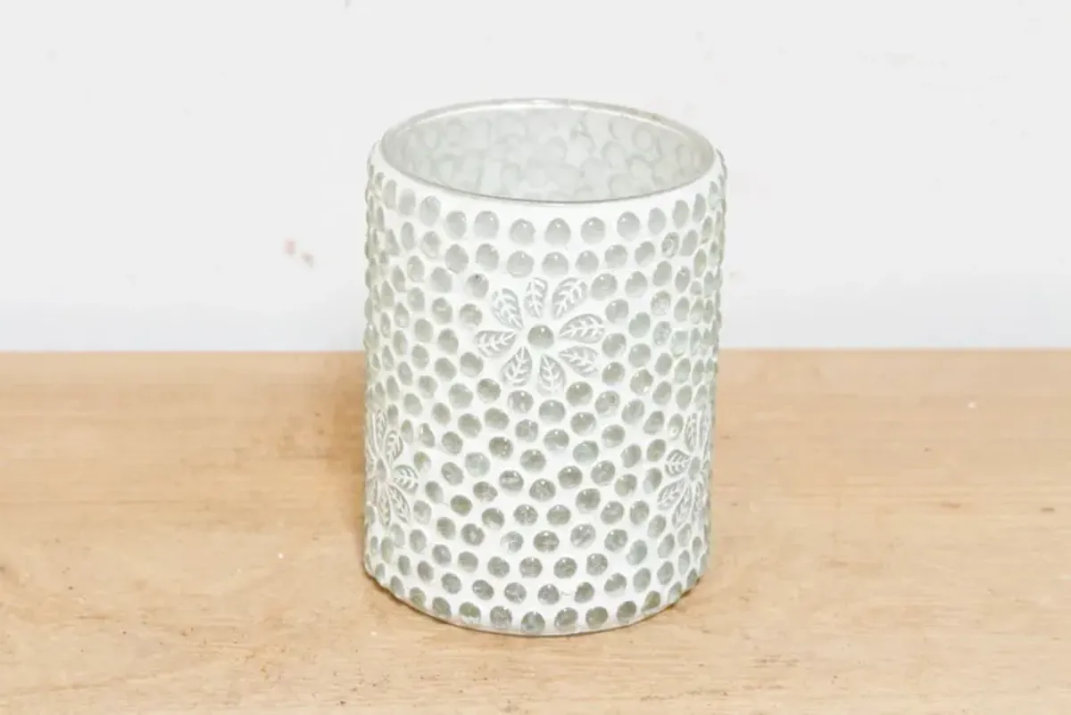 Handmade White Glass Mosaic Votive