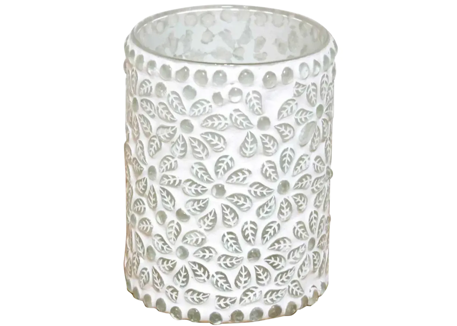 Floral White Mosaic Glass Tea Light Cand