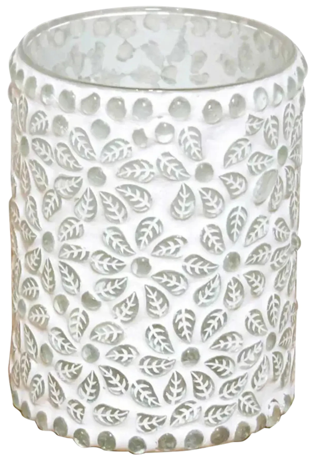 Floral White Mosaic Glass Tea Light Cand