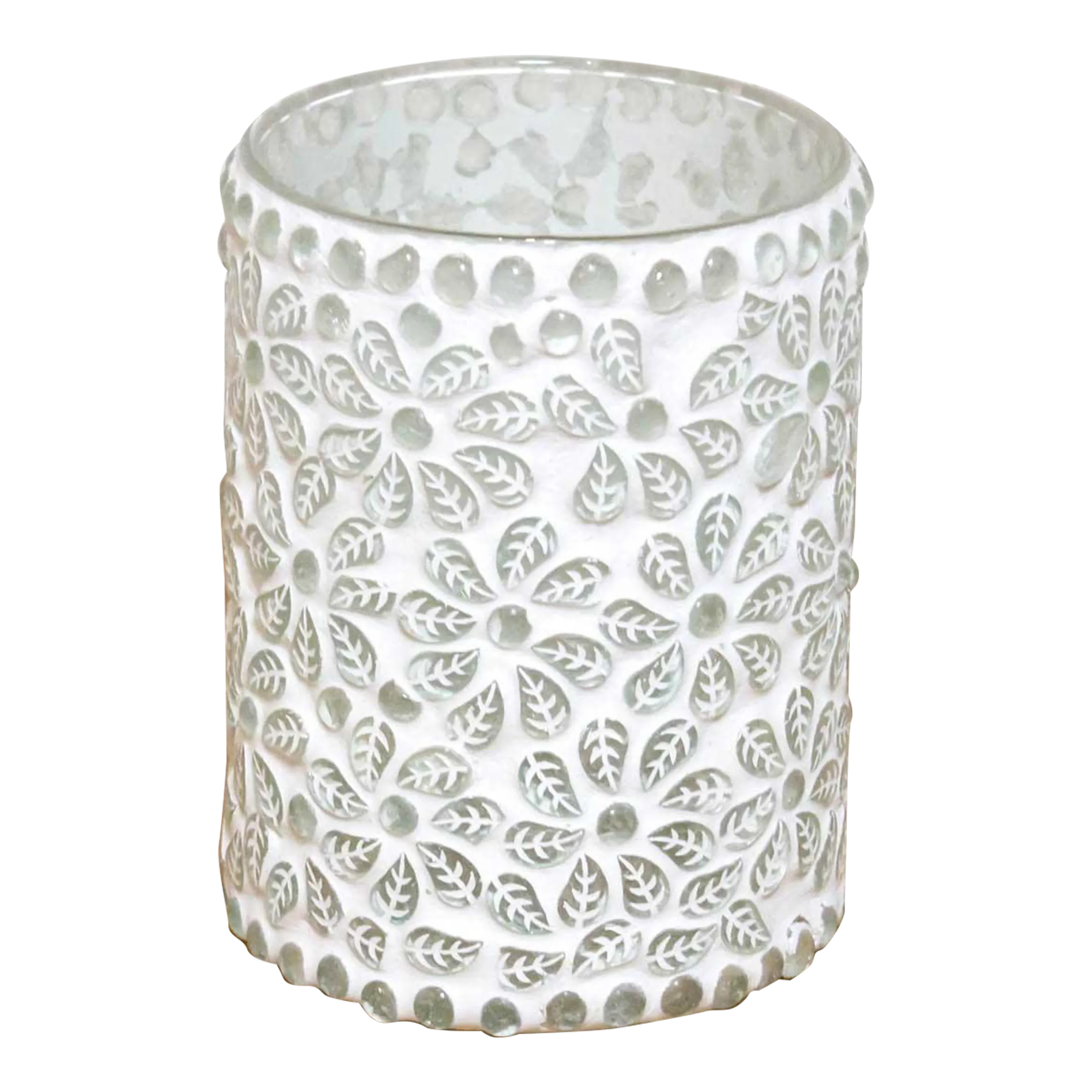 Floral White Mosaic Glass Tea Light Cand