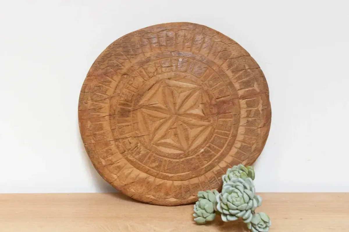 Rustic Carved Light Brown Plate - Handcrafted