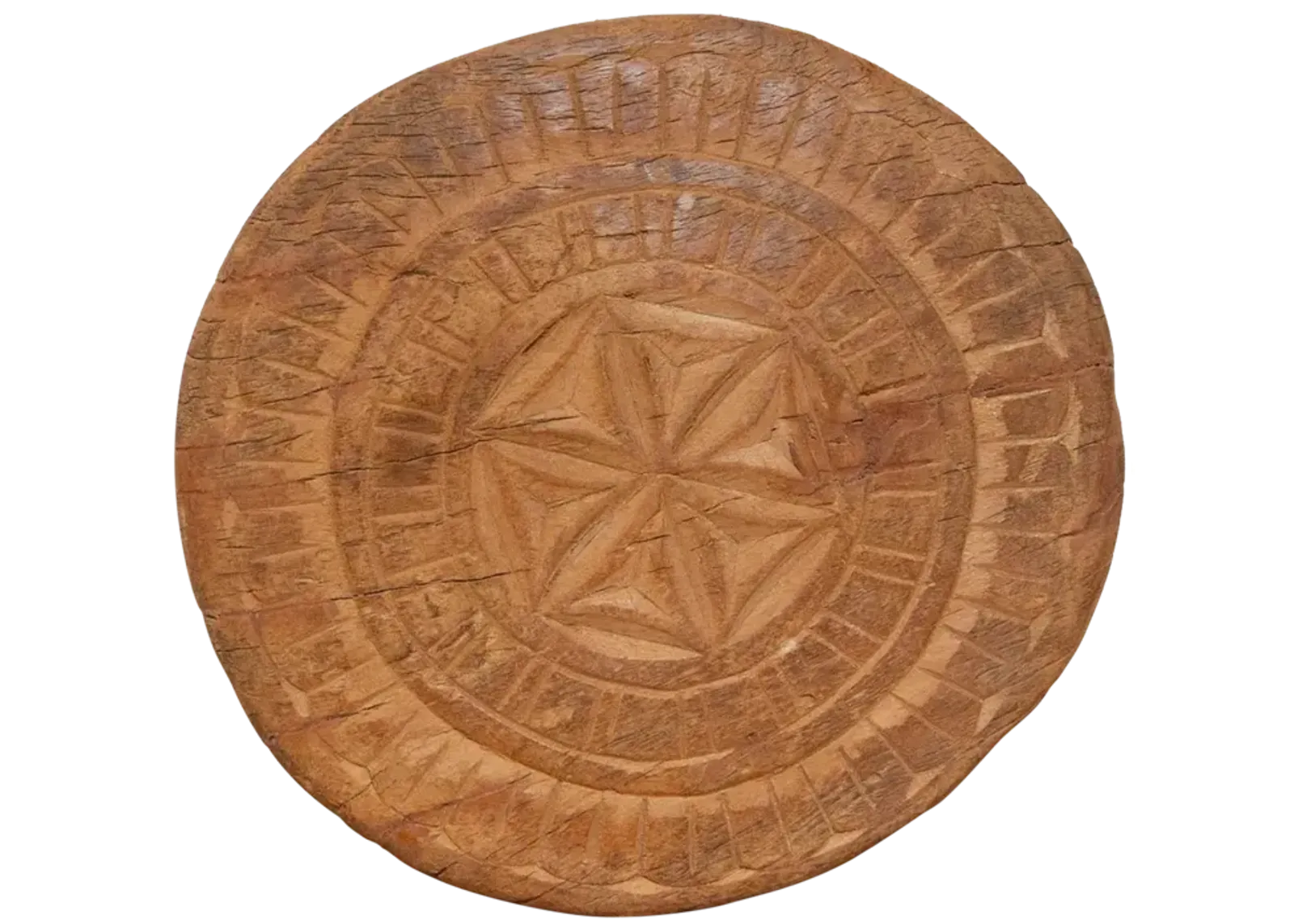 Rustic Carved Light Brown Plate - Handcrafted