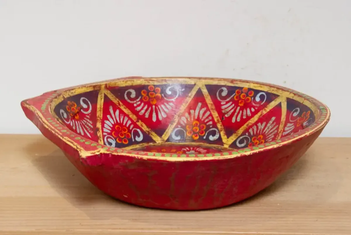 Tazón Roja Floral Painted Bowl - red