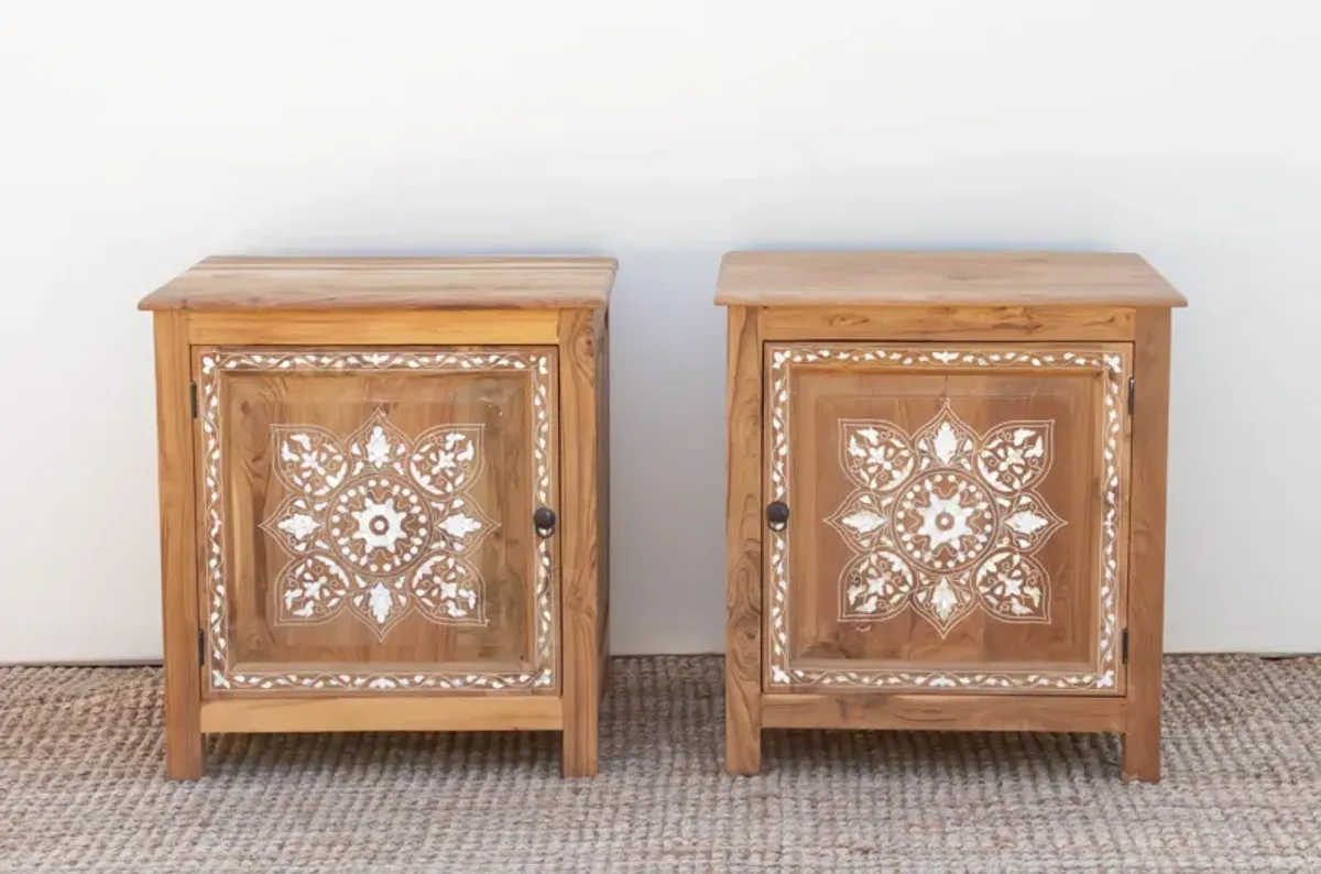 Pair of Mother of Pearl Inlay Cabinets - de-cor - Brown