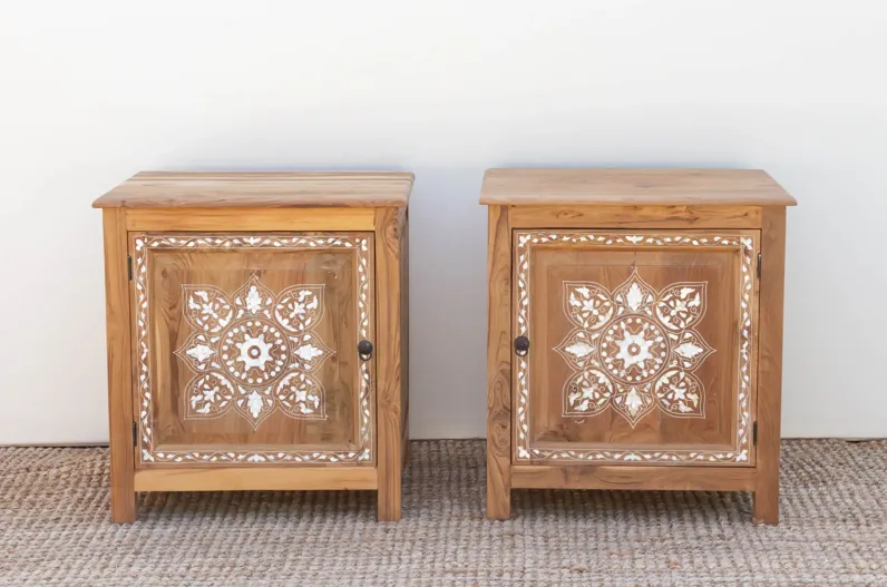 Pair of Mother of Pearl Inlay Cabinets - Brown