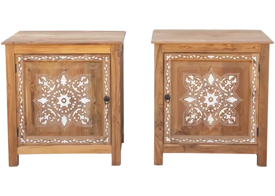 Pair of Mother of Pearl Inlay Cabinets - Brown