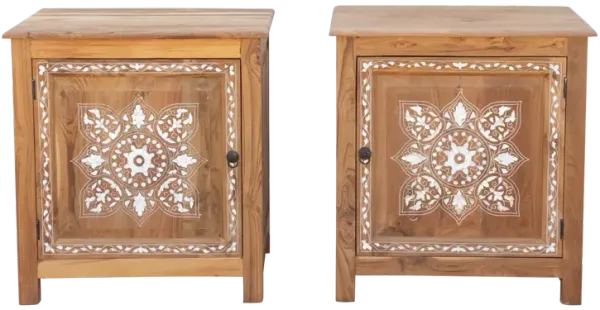 Pair of Mother of Pearl Inlay Cabinets - de-cor - Brown