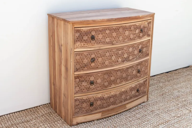 Handsome Reclaimed Teak Carved Dresser - Handcrafted