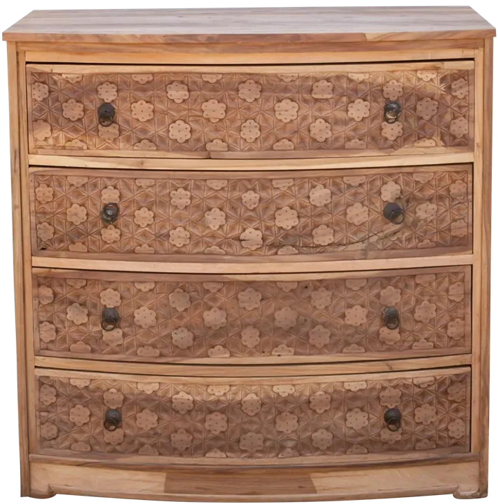 Handsome Reclaimed Teak Carved Dresser - Handcrafted