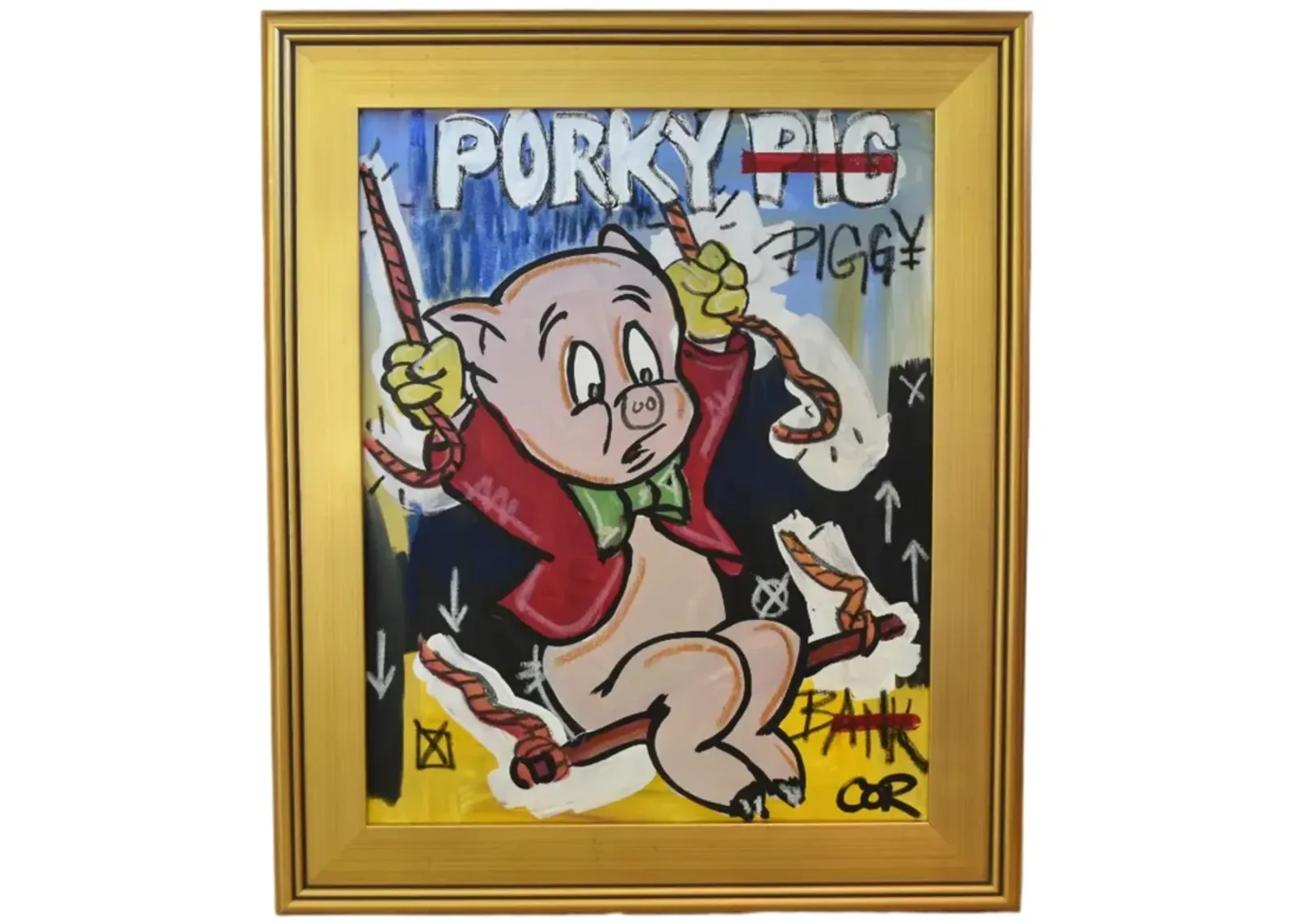 Porky Pig Fun Illustration Oil Painting - Gold